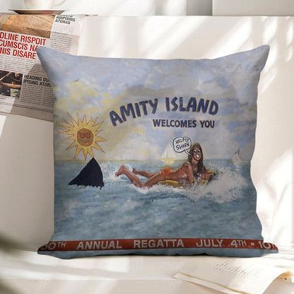 Welcome To Amity Island Linen Throw Pillow Cover