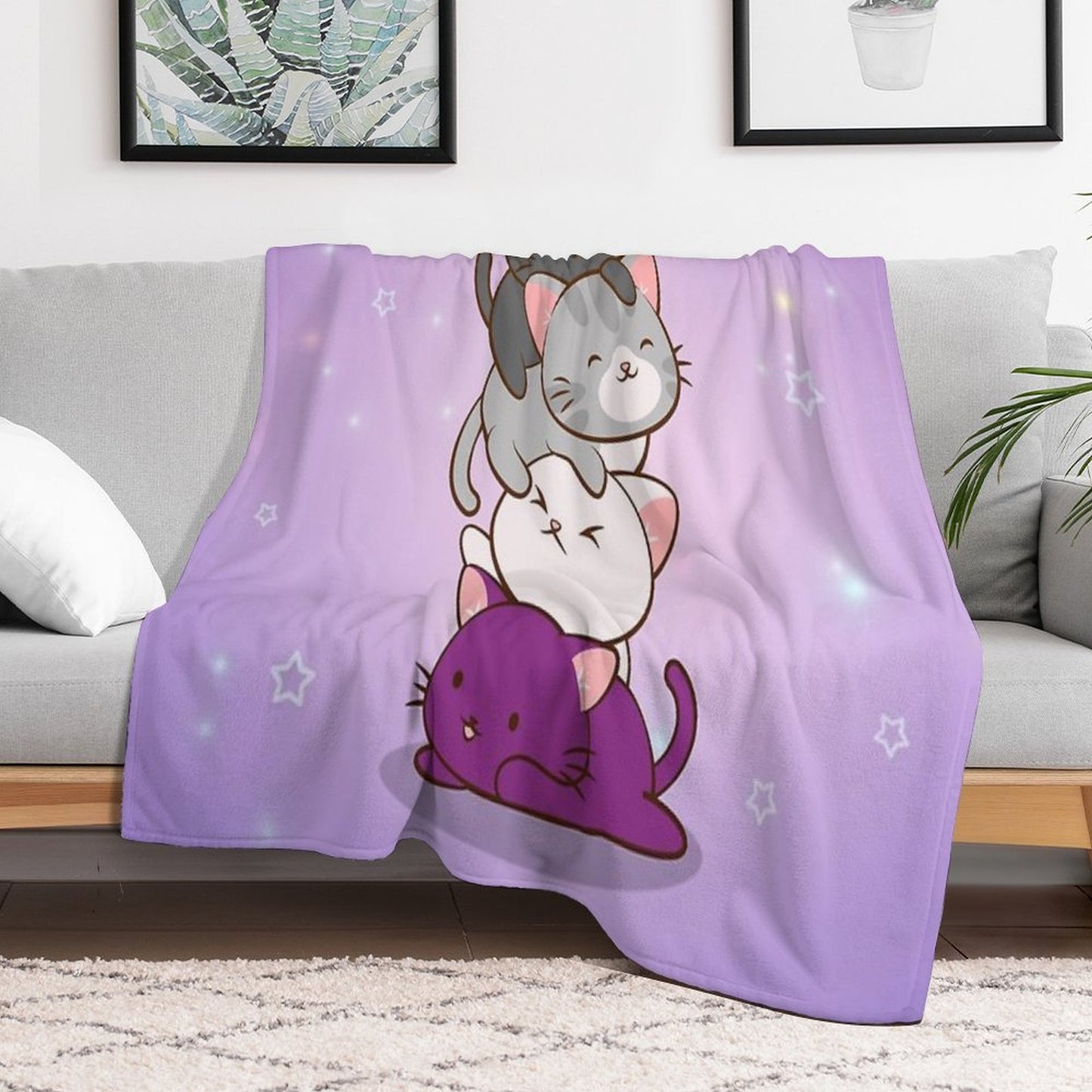 Ace Pride Kawaii Cats LGBTQ Asexual Throw Blanket