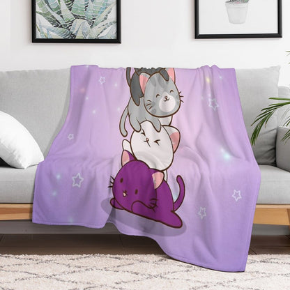 Ace Pride Kawaii Cats LGBTQ Asexual Throw Blanket