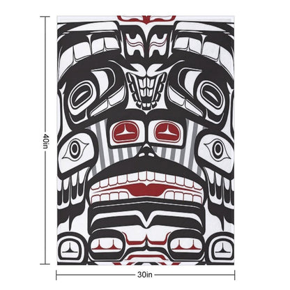 Thunderbird Bear Orca Totem Pole, Coastal Salish Haida Pacific North West Formline Design Native American Throw Blanket