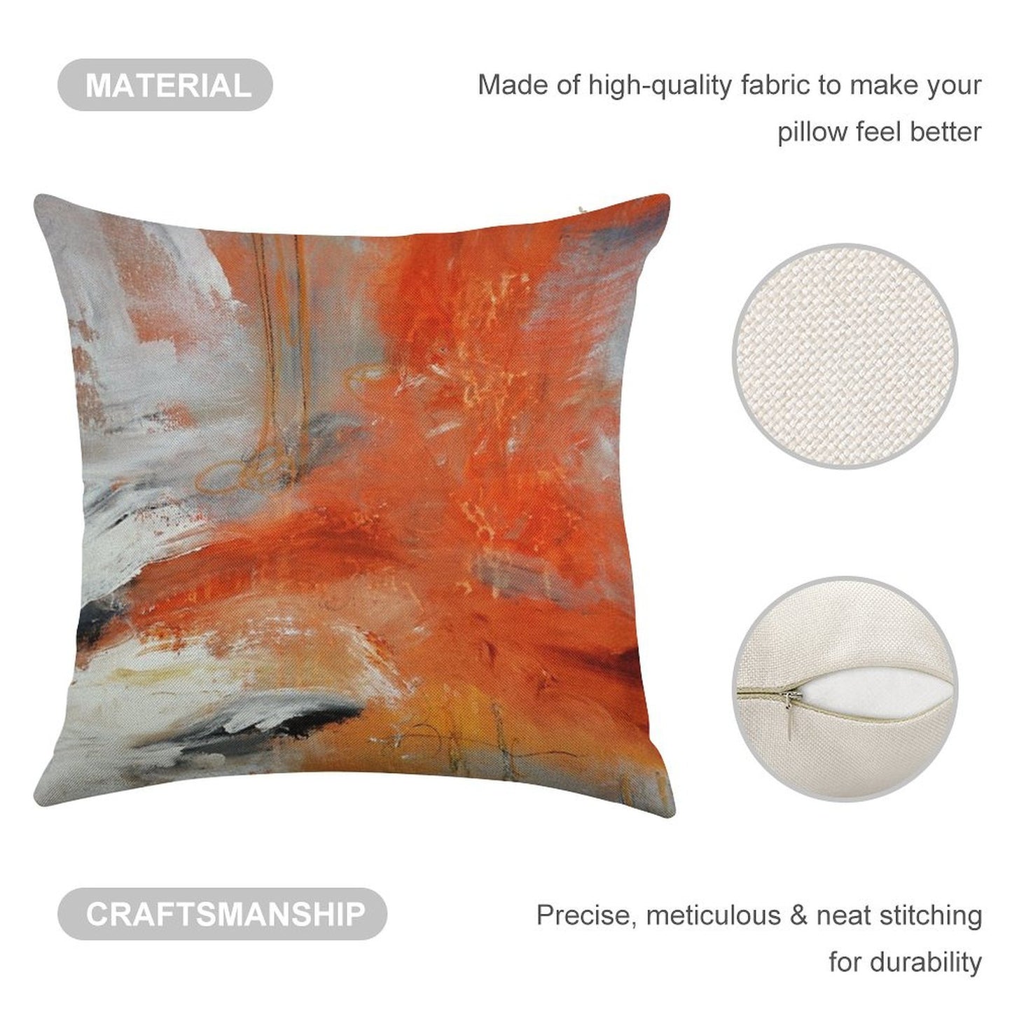 Red Orange Abstract Print Linen Throw Pillow Cover