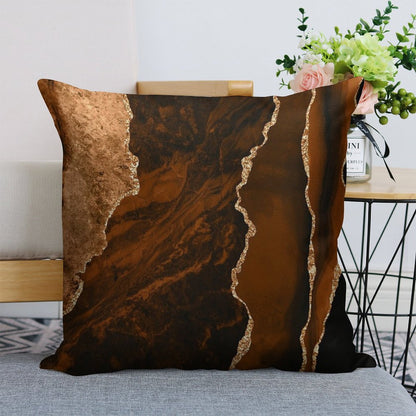 Abstract Chocolate Brown & Gold Modern Geode Agate Design Linen Throw Pillow Cover