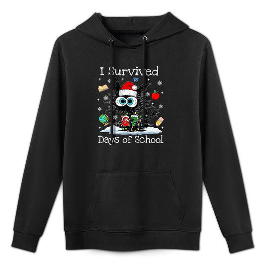 Funny Black Cat Christmas I Survived 67 Days of School Moisture-Wicking Hoodie