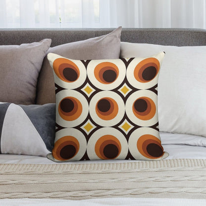 1970s Orange Mid-Century Modern Circle 1 Soft Shrink-Resistant Throw Pillow