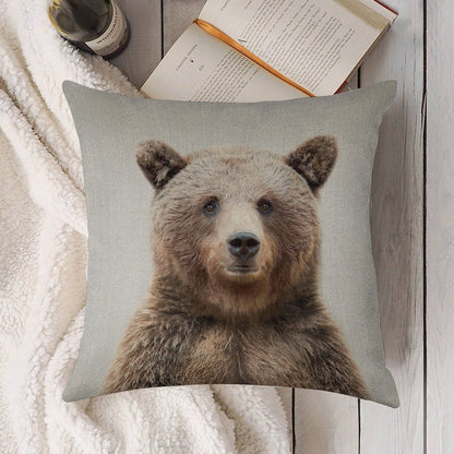 Grizzly Bear - Colorful Linen Throw Pillow Cover