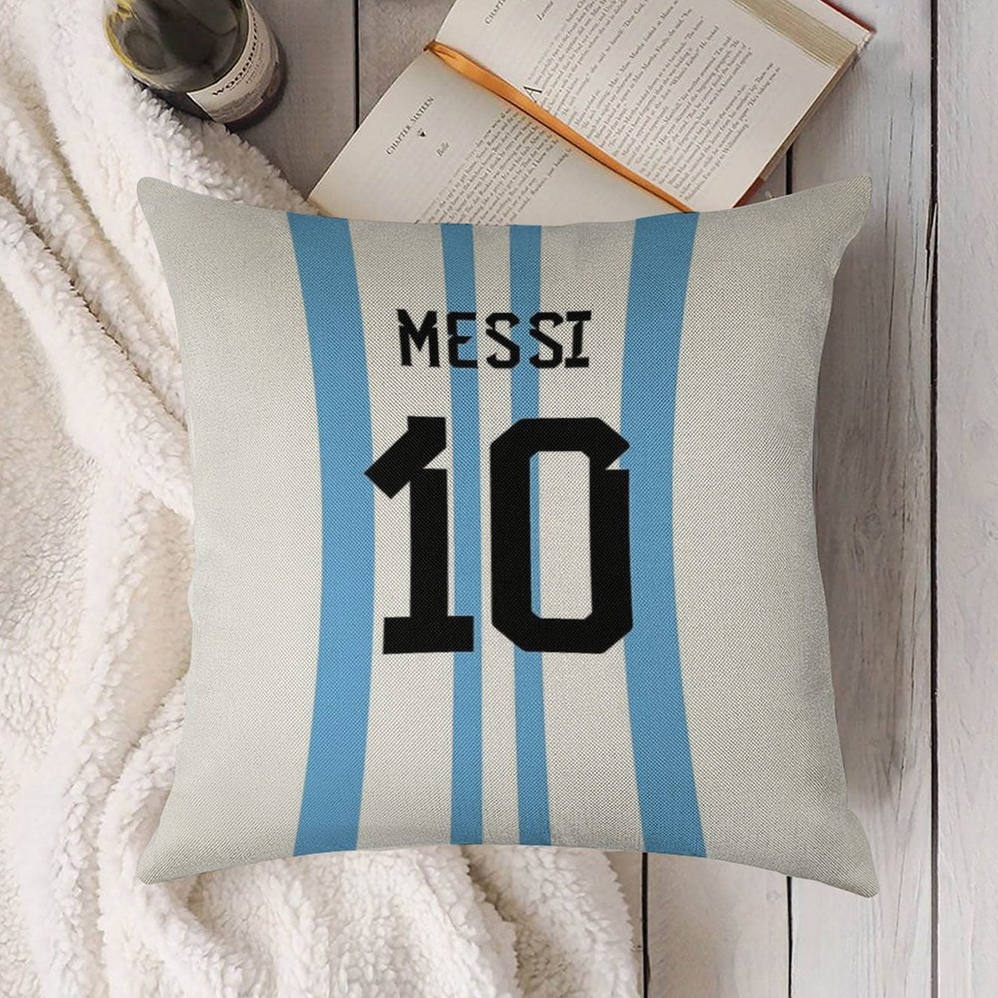 Messi 10 Linen Throw Pillow Cover