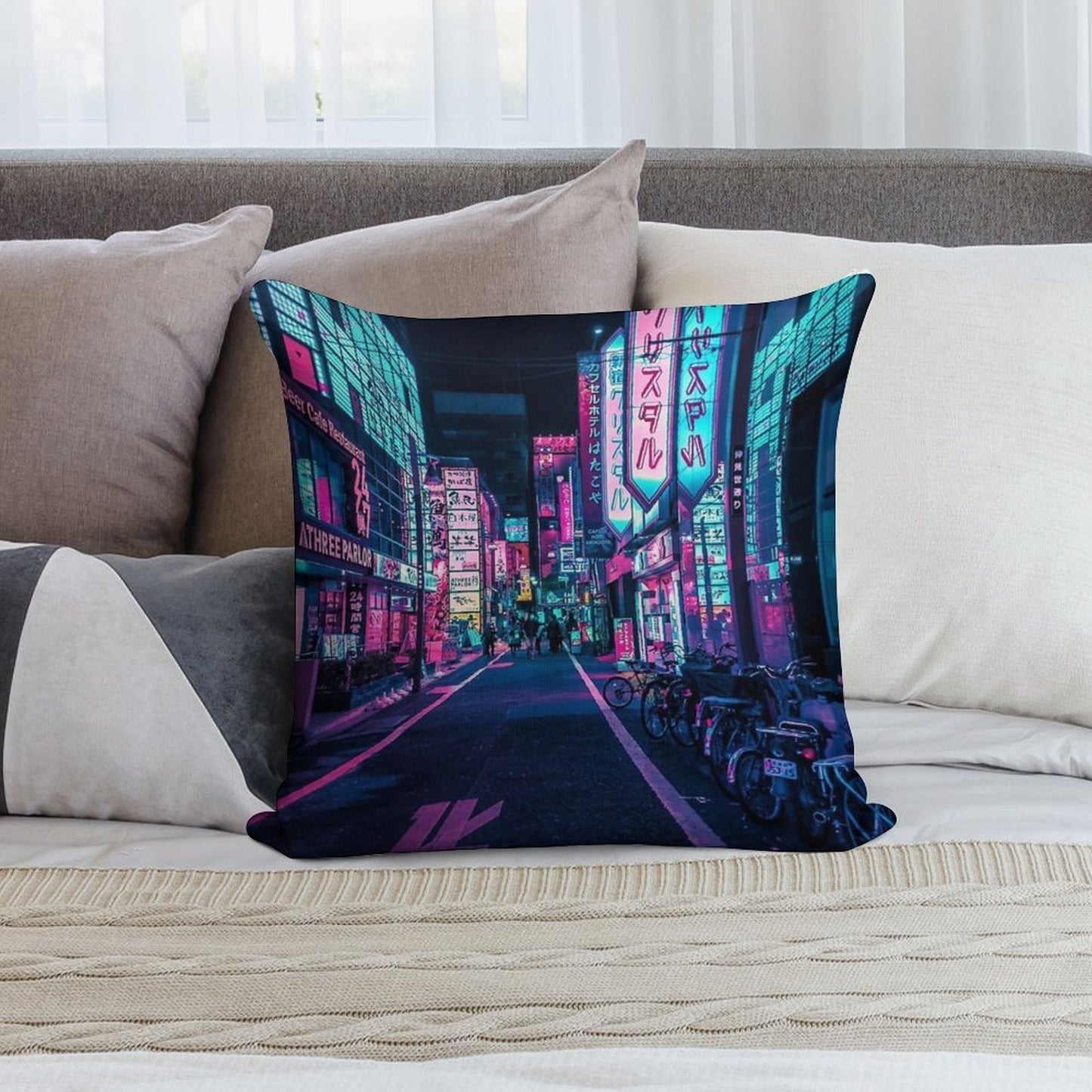 Tokyo - A Neon Wonderland Soft Anti-Pilling Throw Pillow