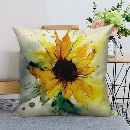 Sunflower Linen Throw Pillow Cover