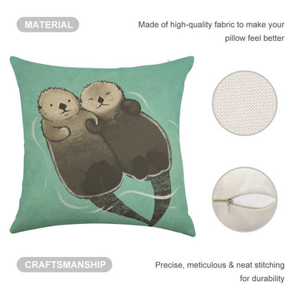 Significant Otters - Otters Holding Hands Linen Throw Pillow Cover