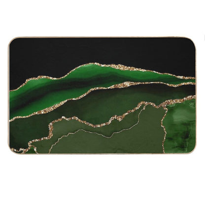 Emerald Green Faux Malachite Marble Bath Mat
