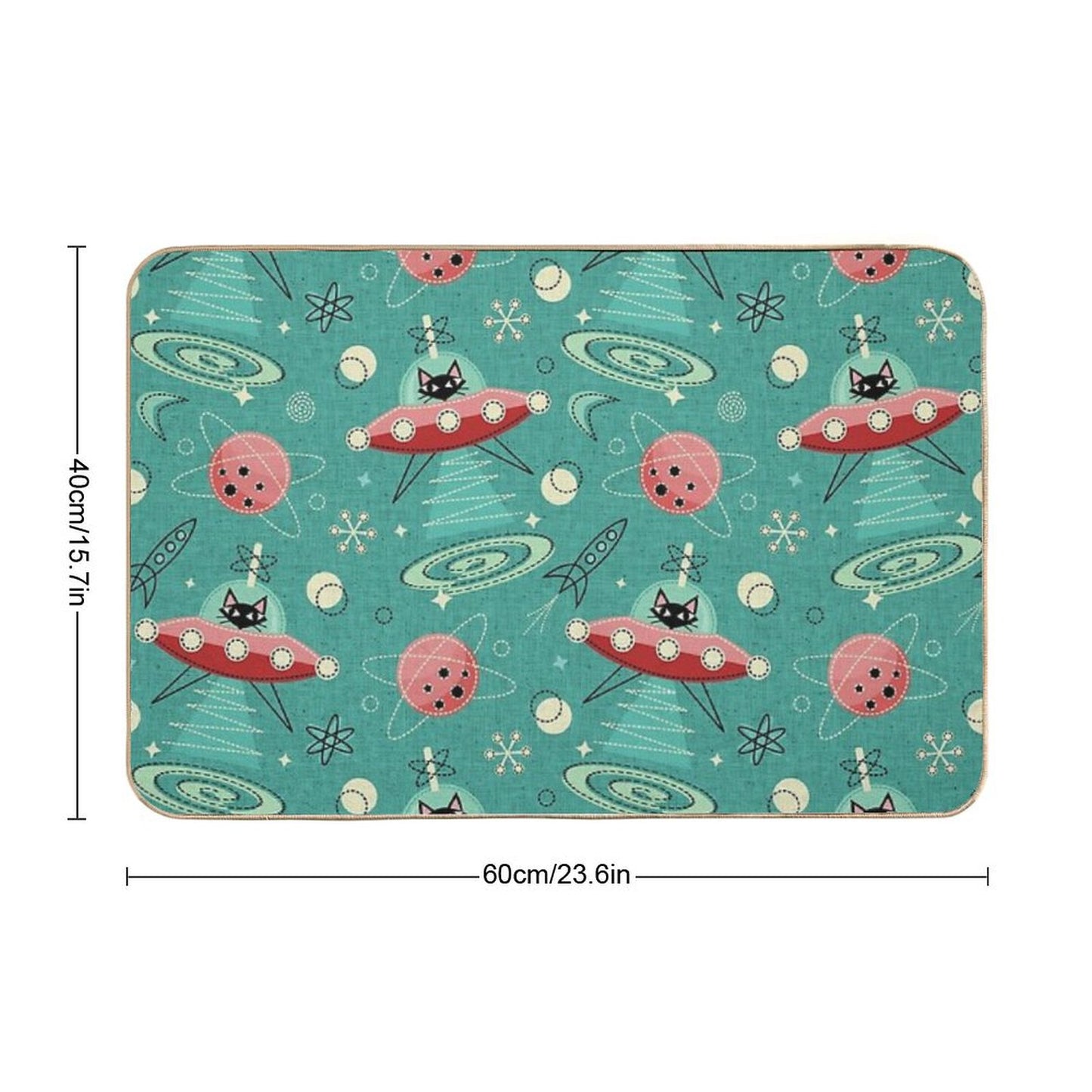 My Kitty Drives A UFO  Atomic Space Cat ©studioxtine Bath Mat