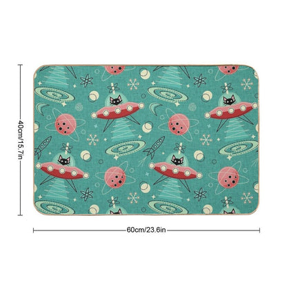 My Kitty Drives A UFO  Atomic Space Cat ©studioxtine Bath Mat