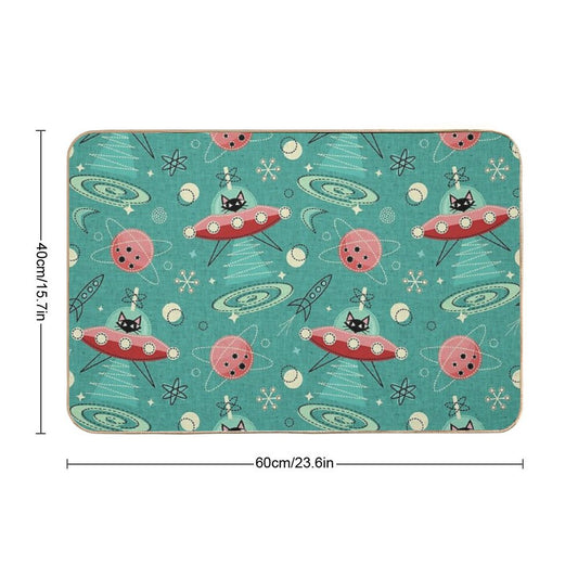 My Kitty Drives A UFO  Atomic Space Cat ©studioxtine Bath Mat
