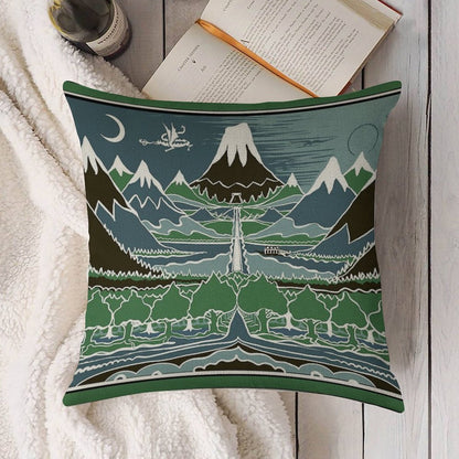 Forest Mountain Path in The Style of J.R.R.Tolkien Linen Throw Pillow Cover
