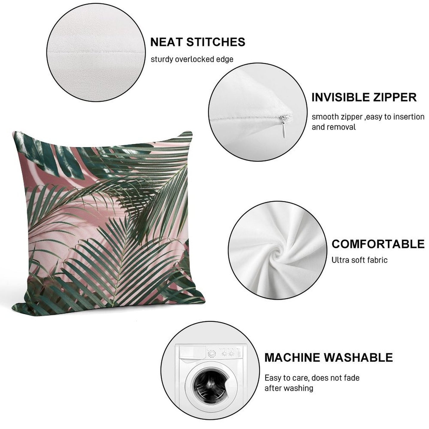 Pink Tropical Leaves Soft Gift Ready Throw Pillow