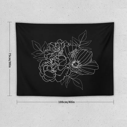 Black Floral Arrangment Tapestry