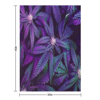 Psychedelic Purple Cannabis Marijuana Weed Pot Leaves Throw Blanket