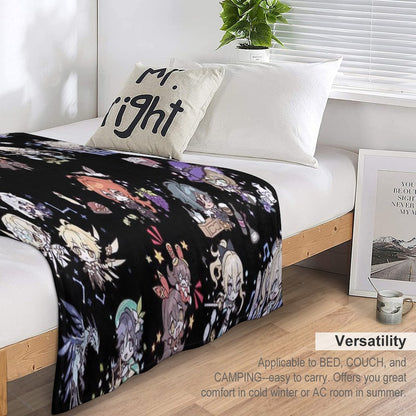 Genshin Impact Chibi Characters Assemble Throw Blanket