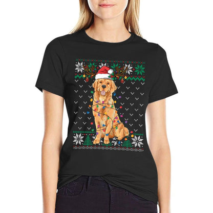 Golden Retriever Christmas Ugly Sweater Funny Dog Lover Xmas Sweatshirt  Cotton T-Shirt