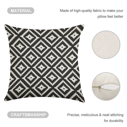 Aztec - White on Black Linen Throw Pillow Cover