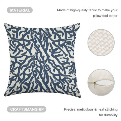 Coral Reef Pattern  Navy Blue White Coastal Beach House Linen Throw Pillow Cover