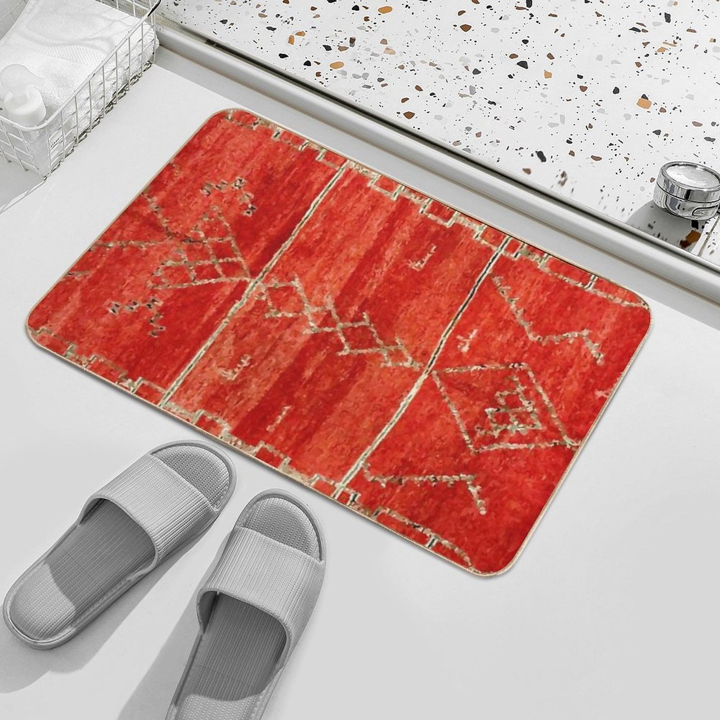 Vintage Red Moroccan Rug Print Bath Mat