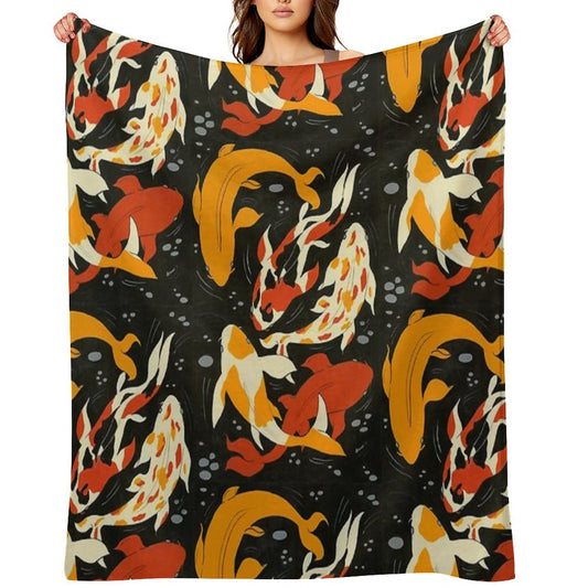 Koi in Black Water Throw Blanket