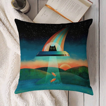 The Purrfect Alien Linen Throw Pillow Cover