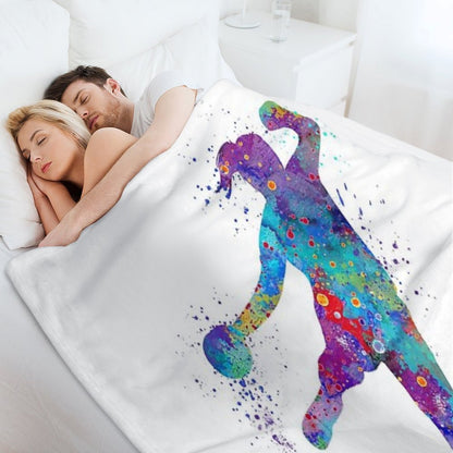 Handball Girl Colorful Watercolor Silhouette Throw Blanket