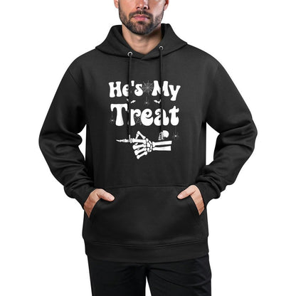 Hes My Treat Skeleton Couples Matching Couple Halloween Kangaroo Pocket Hoodie
