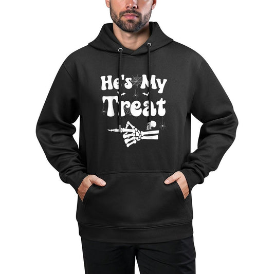 Hes My Treat Skeleton Couples Matching Couple Halloween Kangaroo Pocket Hoodie