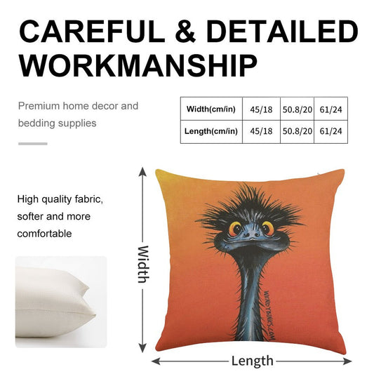 Stunned Emu with Sunset Linen Throw Pillow Cover