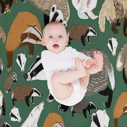 Eurasian Badgers Pattern Green Throw Blanket