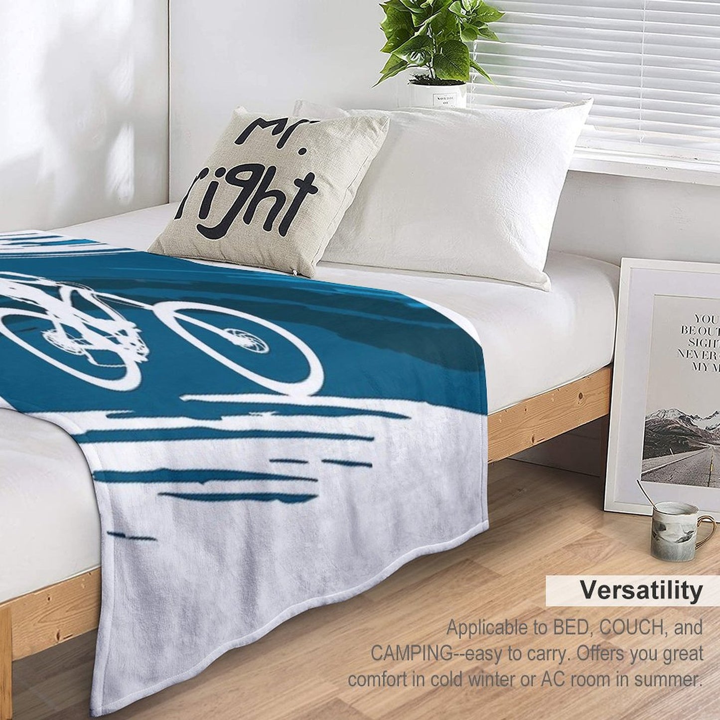 Silhouette of A Cyclist Riding A Mountain Bike Throw Blanket