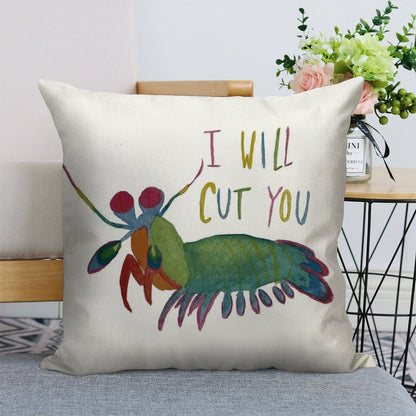 Mantis Shrimp Threat Linen Throw Pillow Cover