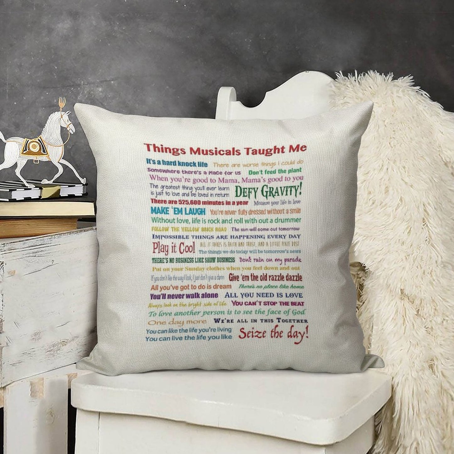 Things Musicals Taught Me Linen Throw Pillow Cover