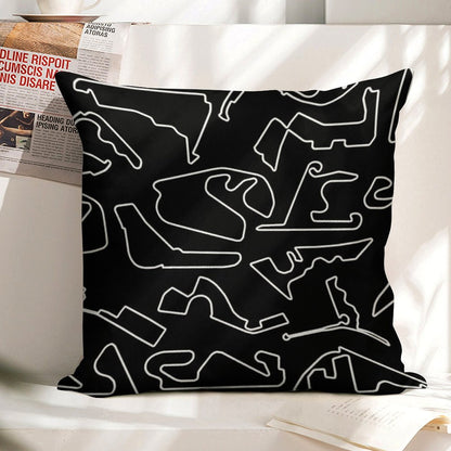 Formula One Circuits Outline - Black Linen Throw Pillow Cover