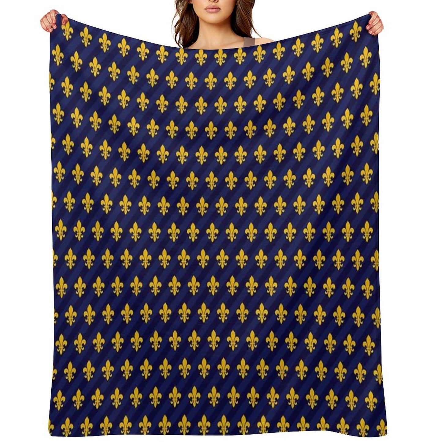 Fleur De Lys Gold Blue Larger Throw Blanket