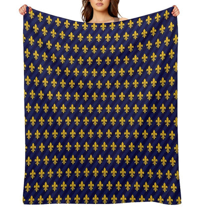 Fleur De Lys Gold Blue Larger Throw Blanket