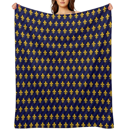 Fleur De Lys Gold Blue Larger Throw Blanket