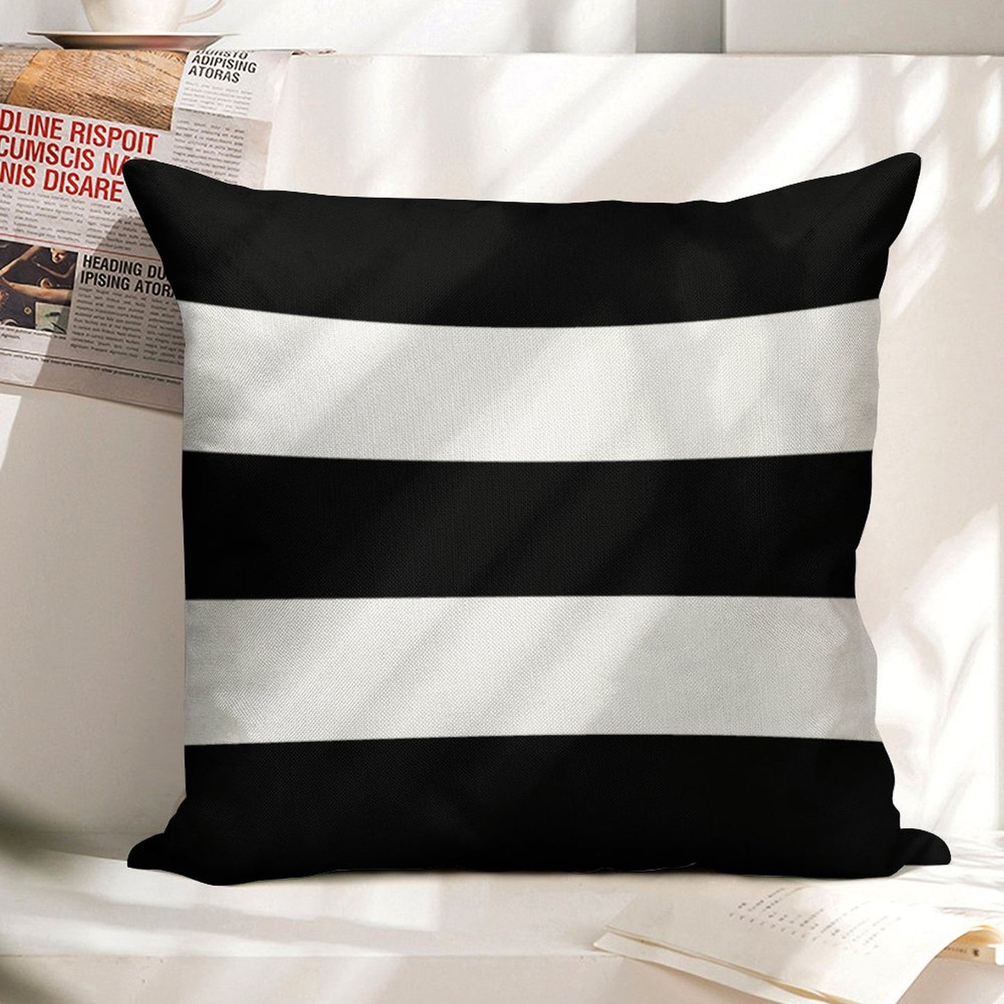 Modern Black White Striped Linen Throw Pillow Cover