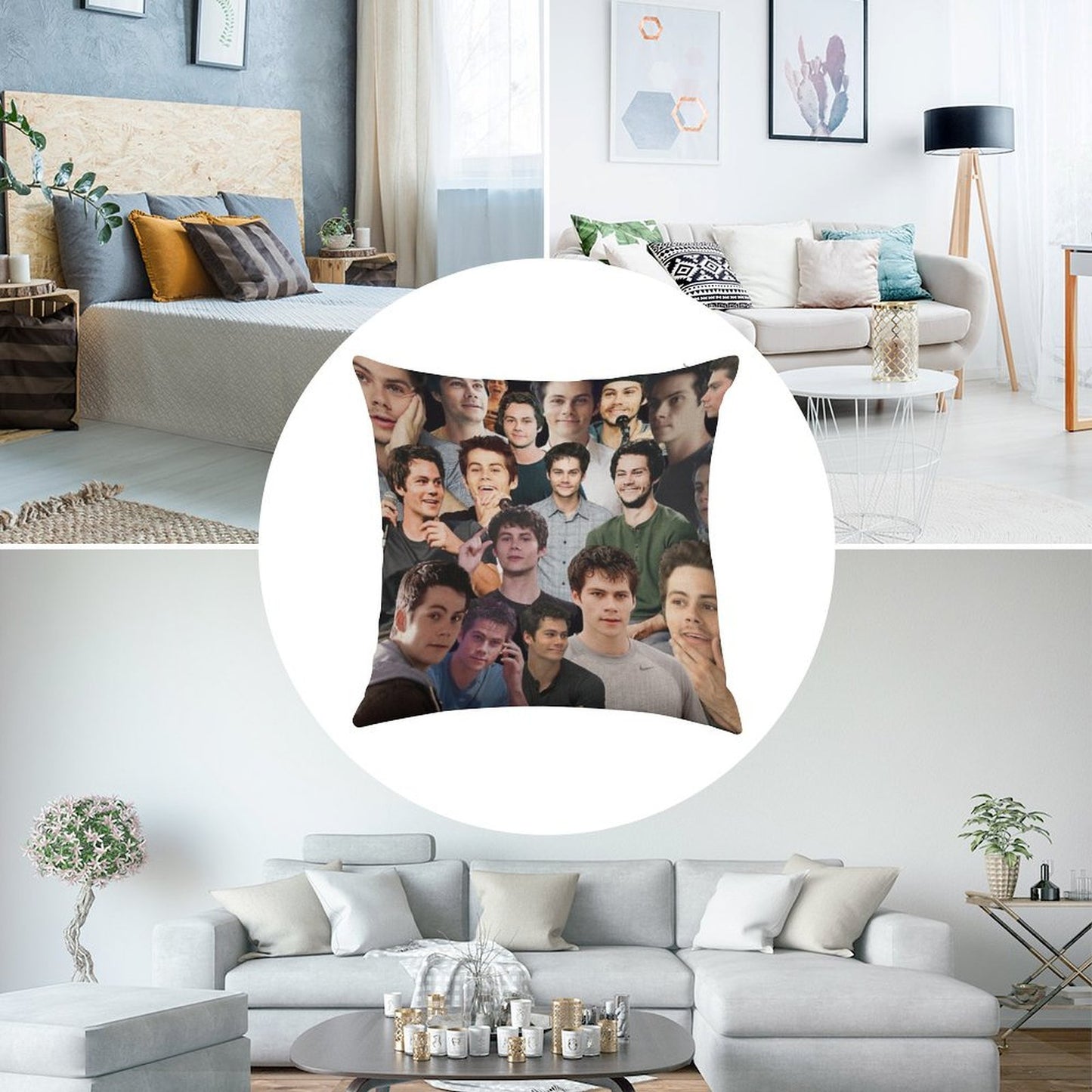 Dylan O’Brien Collage Linen Throw Pillow Cover