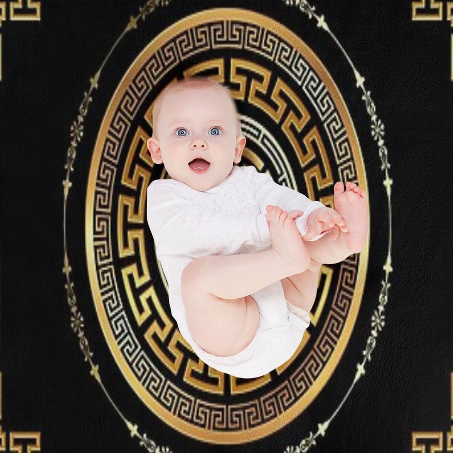 Greek Key Meander Black Gold Large Throw Blanket