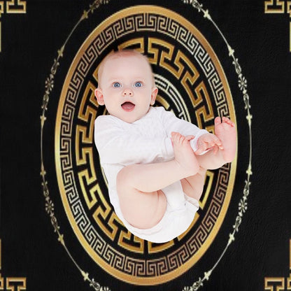 Greek Key Meander Black Gold Large Throw Blanket