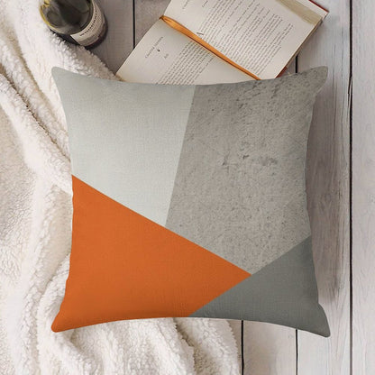 Grey Orange And Concrete Color Block Linen Throw Pillow Cover