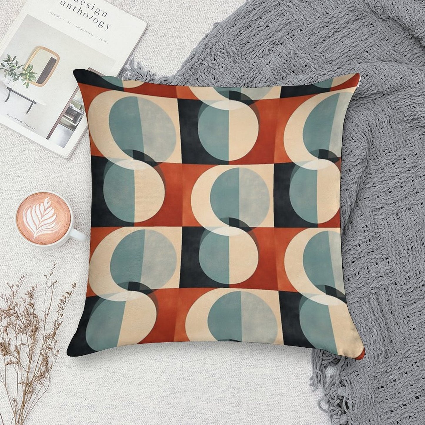 Mid Century Abstract Retro Geometric Art Soft Multiple Sizes Throw Pillow