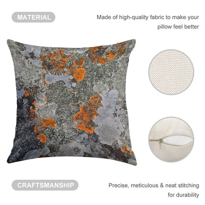 Orange And Grey Lichen Linen Throw Pillow Cover