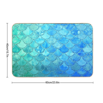 Turquoise Green And BLue Watercolor Mermaid Scales Bath Mat
