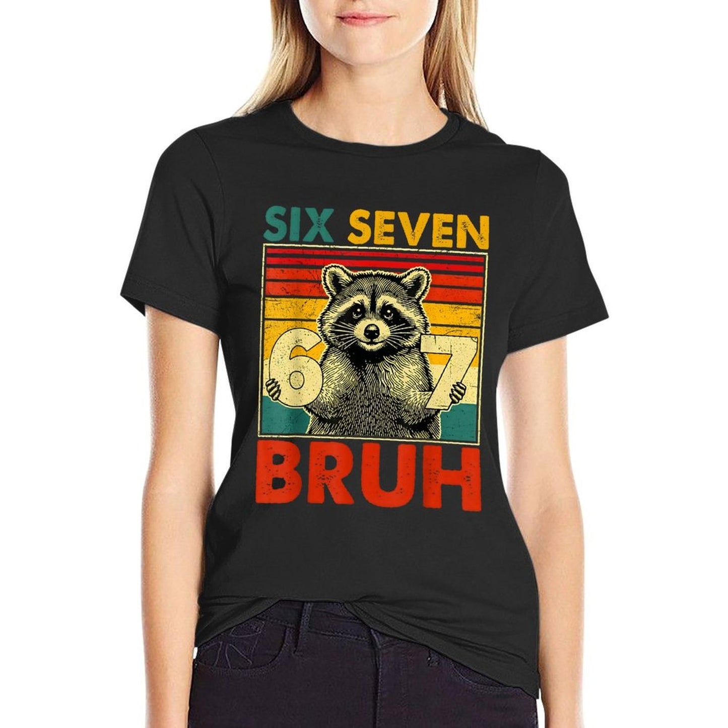 67 Meme 6 7 Numbers Raccoon Six Seven Bruh Funny Boys Kids  Slim-fit Cut T-Shirt