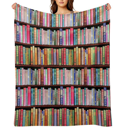 Bookworm Antique Book Library, Vintage Book Shelf Throw Blanket